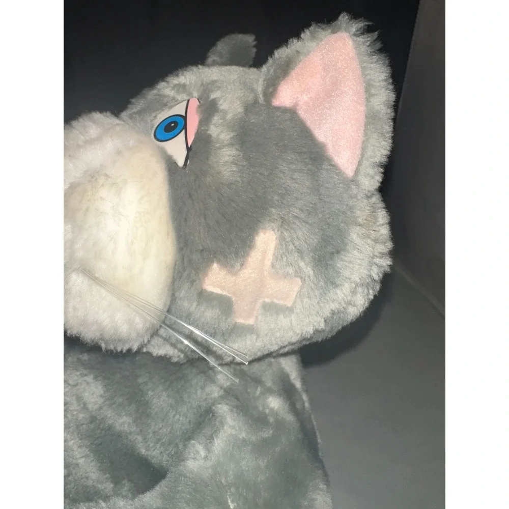 Vintage 1990 DreamWorks Patch-Up Pets Grey Cat Plush Missing Arm Sling